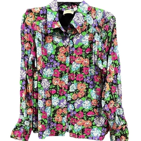 Ellie Tahari Metallic Floral Button Down Long Sleeve Semi Sheer Blouse Top NWT - Picture 8 of 11